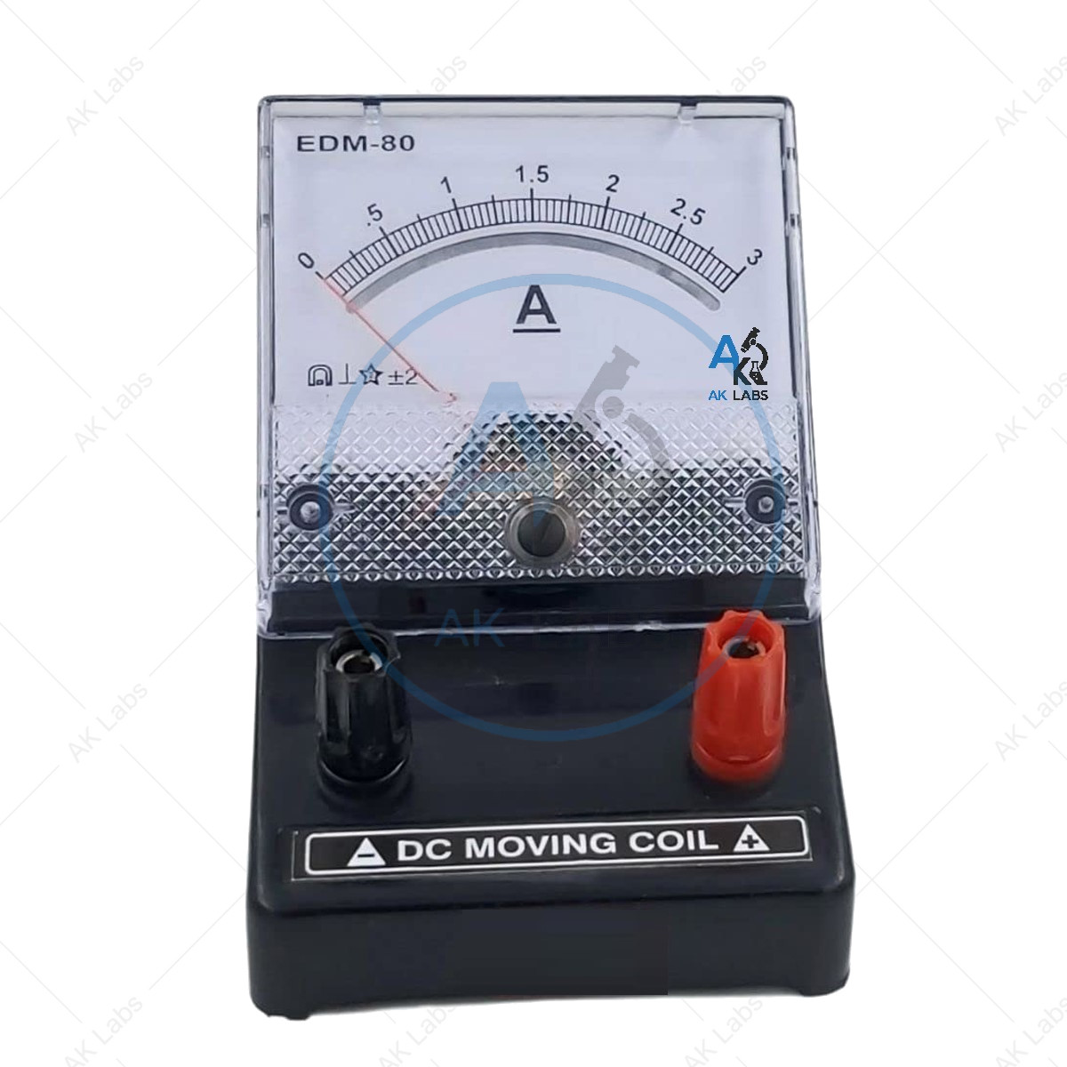 Ammeter (EDM-80) Square Dial, Moving Coil DC with Desk Stand (Range: 0–3 Amp)